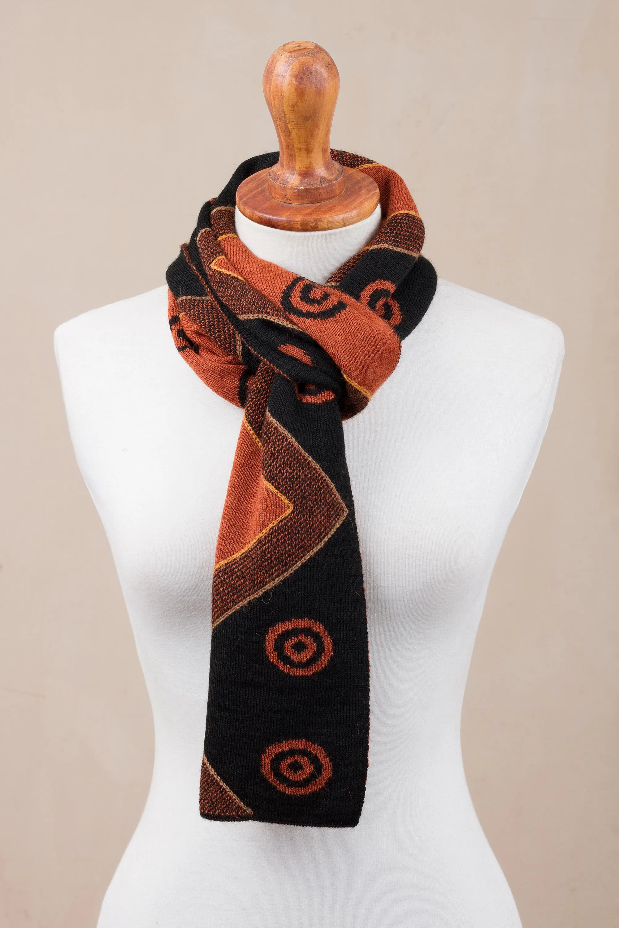 Black and Pumpkin Knit Alpaca Blend Wrap Scarf from Peru - Black and Pumpkin Andes | NOVICA