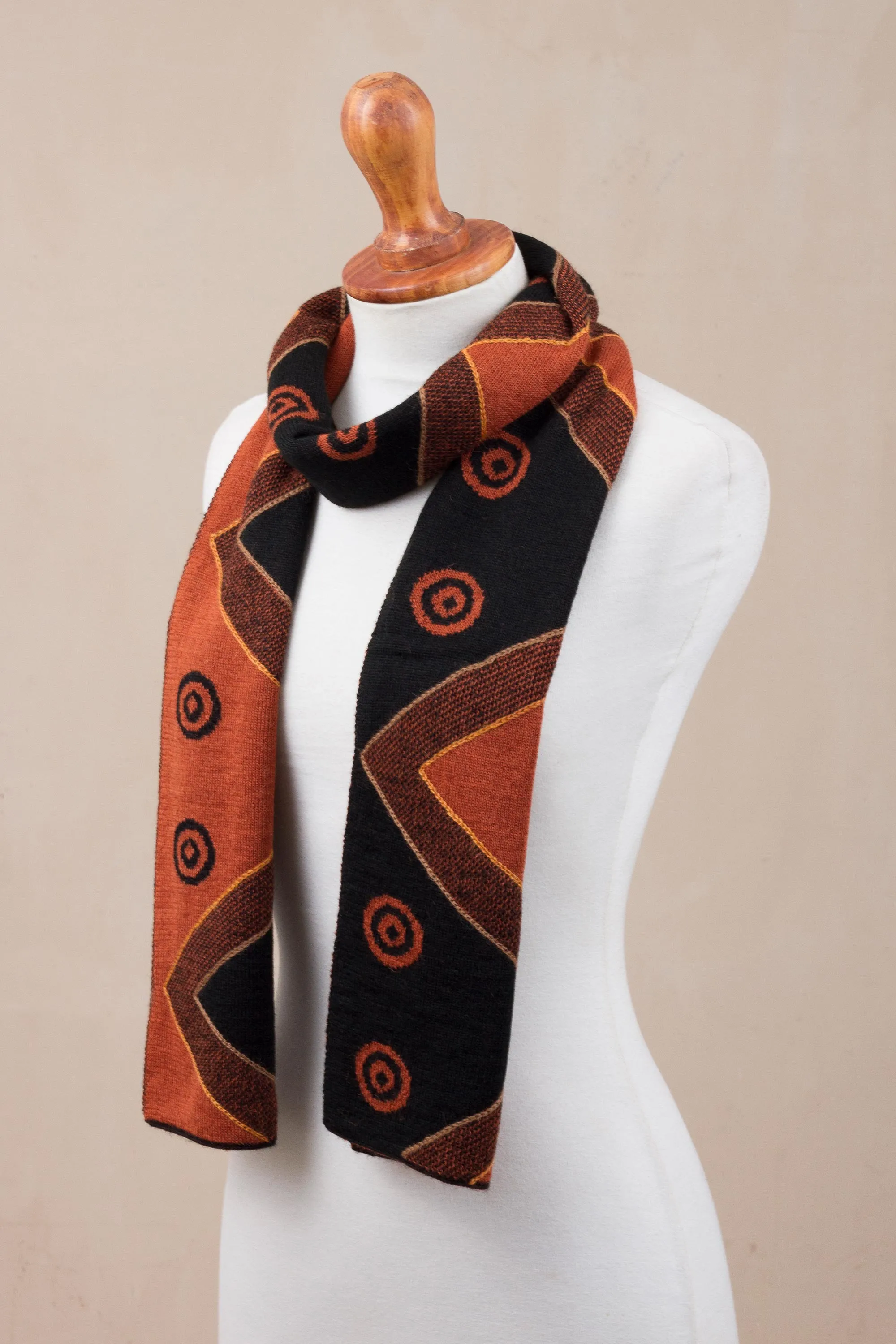 Black and Pumpkin Knit Alpaca Blend Wrap Scarf from Peru - Black and Pumpkin Andes | NOVICA