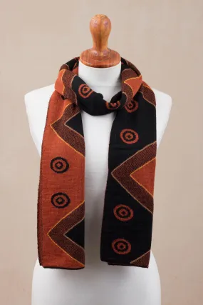 Black and Pumpkin Knit Alpaca Blend Wrap Scarf from Peru - Black and Pumpkin Andes | NOVICA