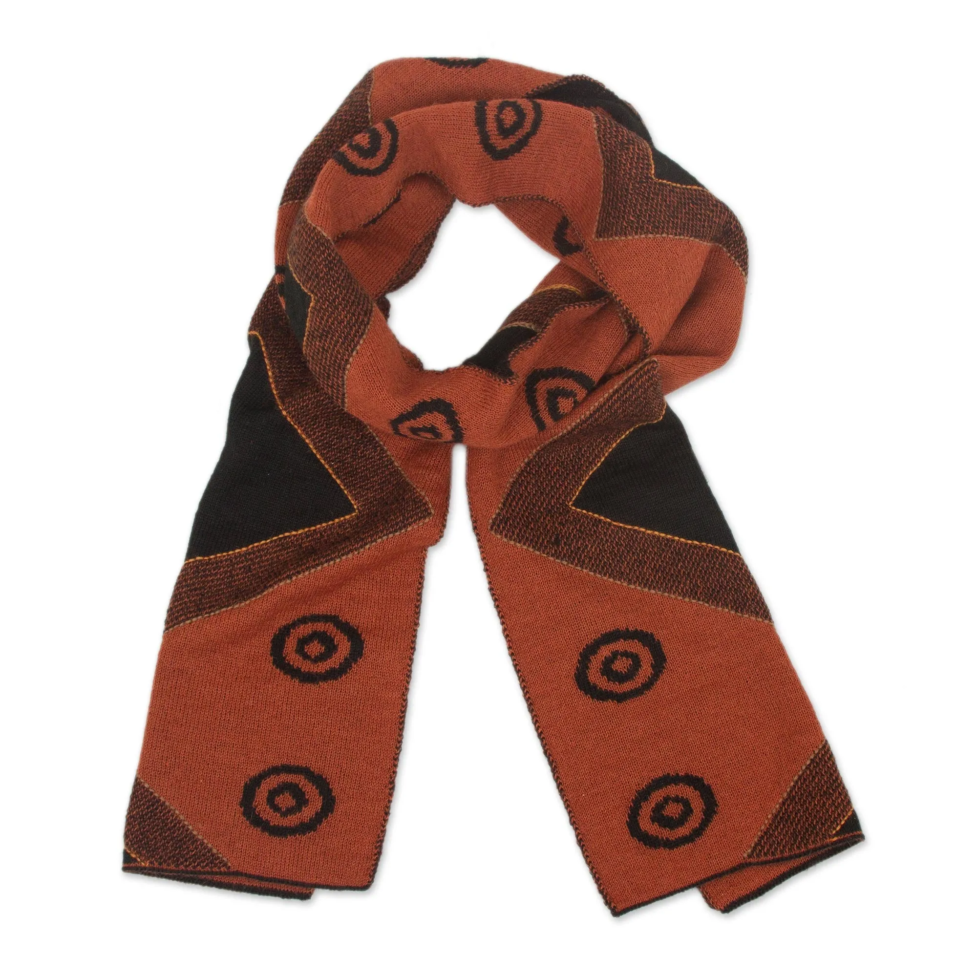 Black and Pumpkin Knit Alpaca Blend Wrap Scarf from Peru - Black and Pumpkin Andes | NOVICA