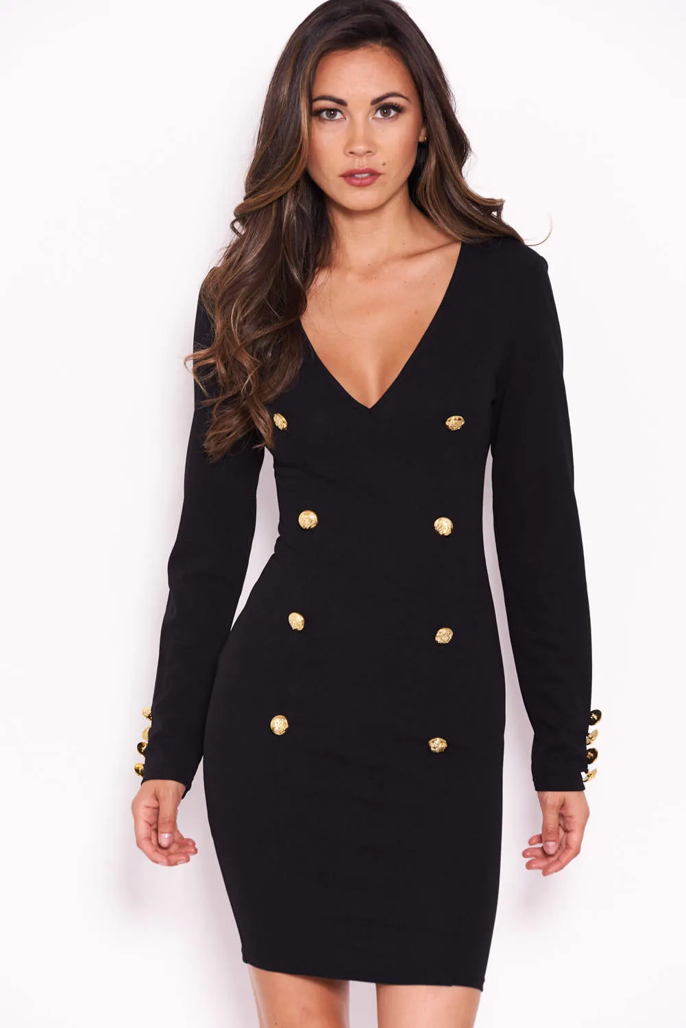 Black Bodycon Button Front Dress