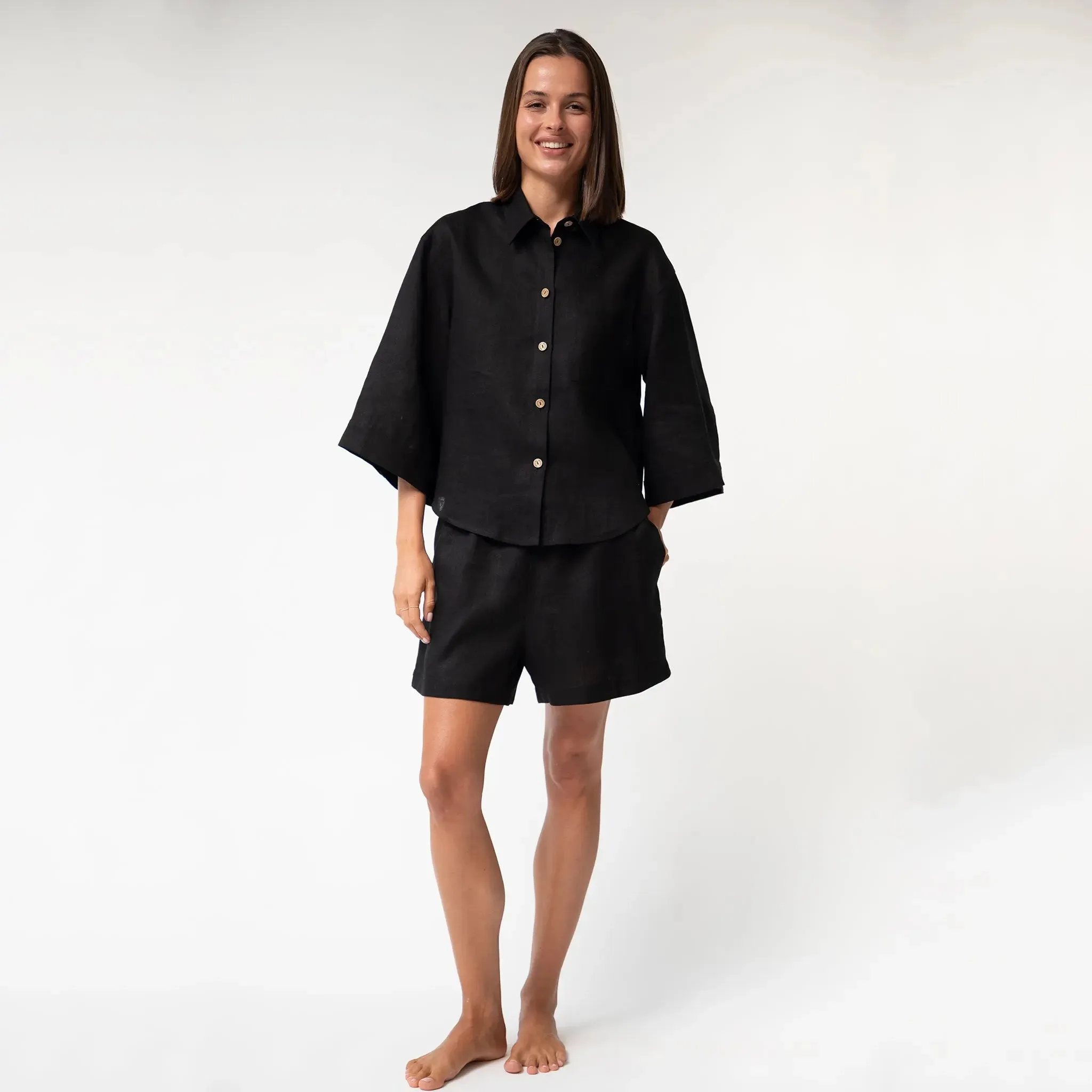 Black Heavy Linen Shorts Perfect Days