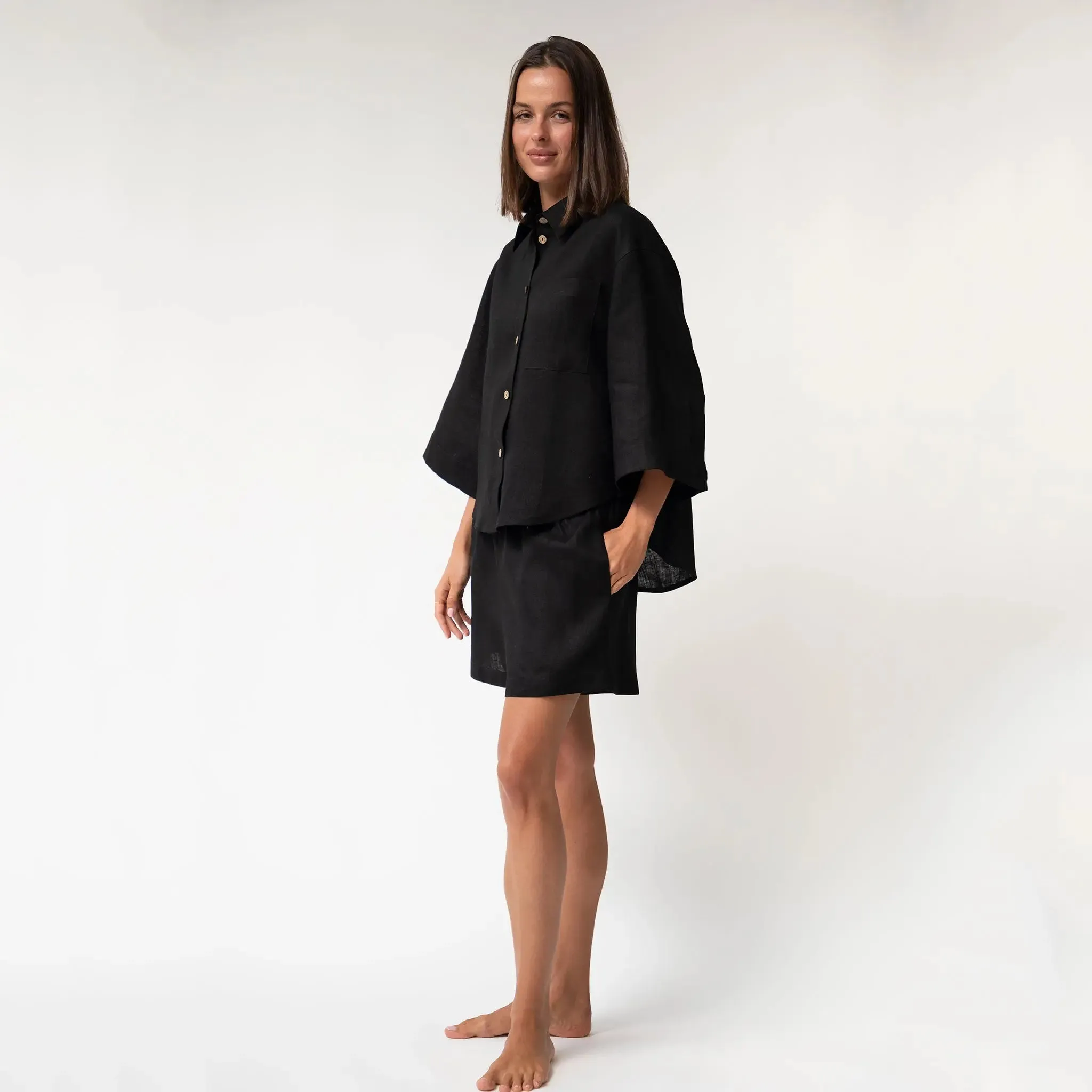 Black Heavy Linen Shorts Perfect Days