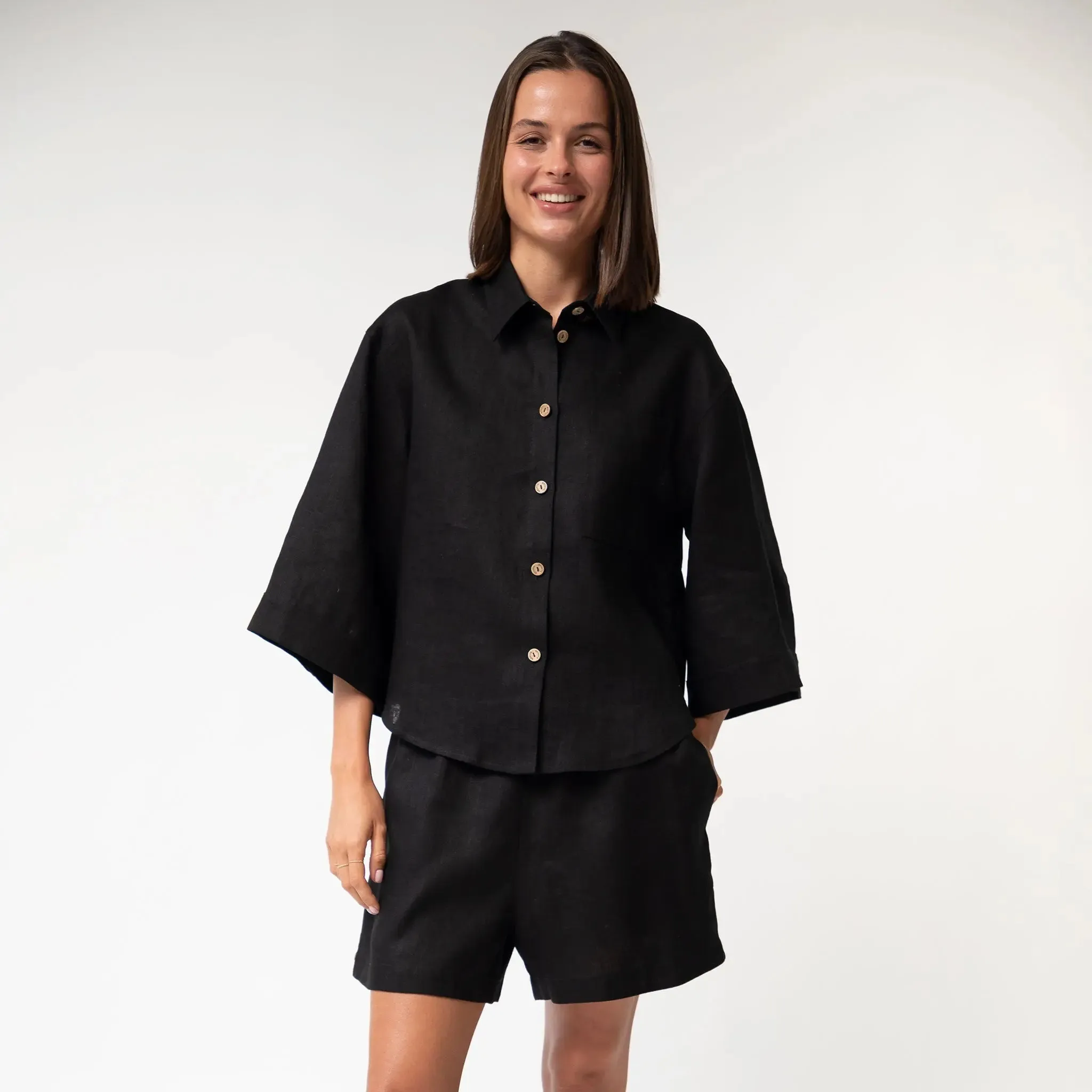 Black Heavy Linen Shorts Perfect Days