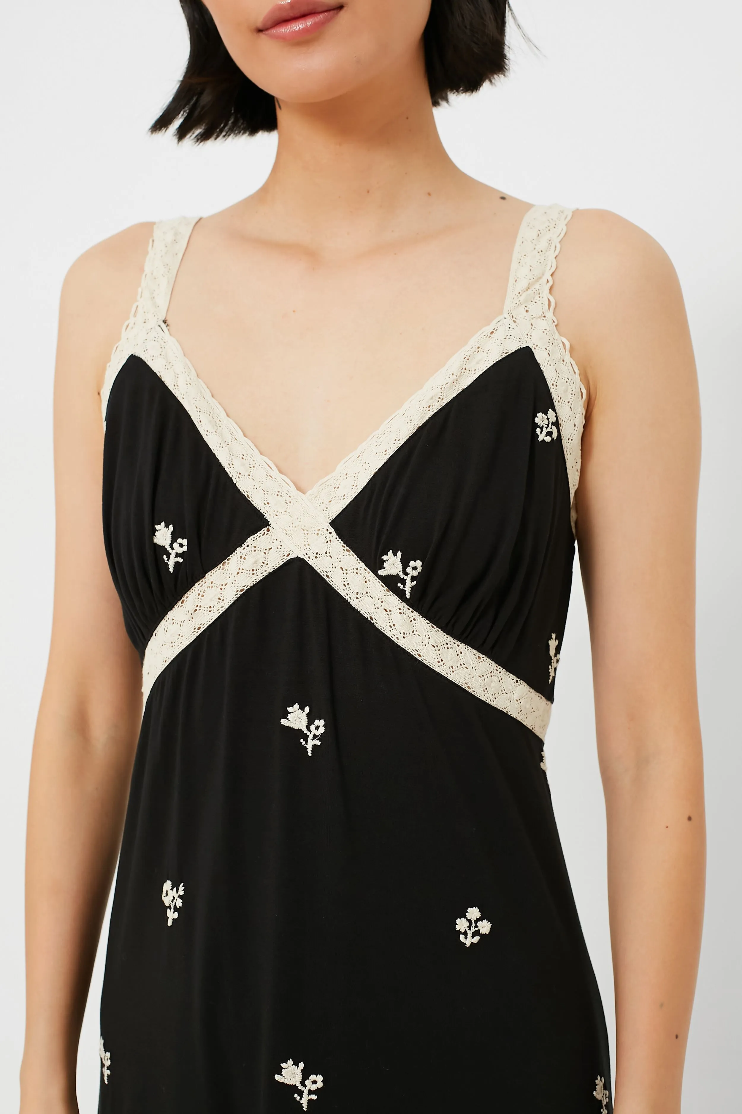 Black Rubina Embroidery Pajama Slip Dress