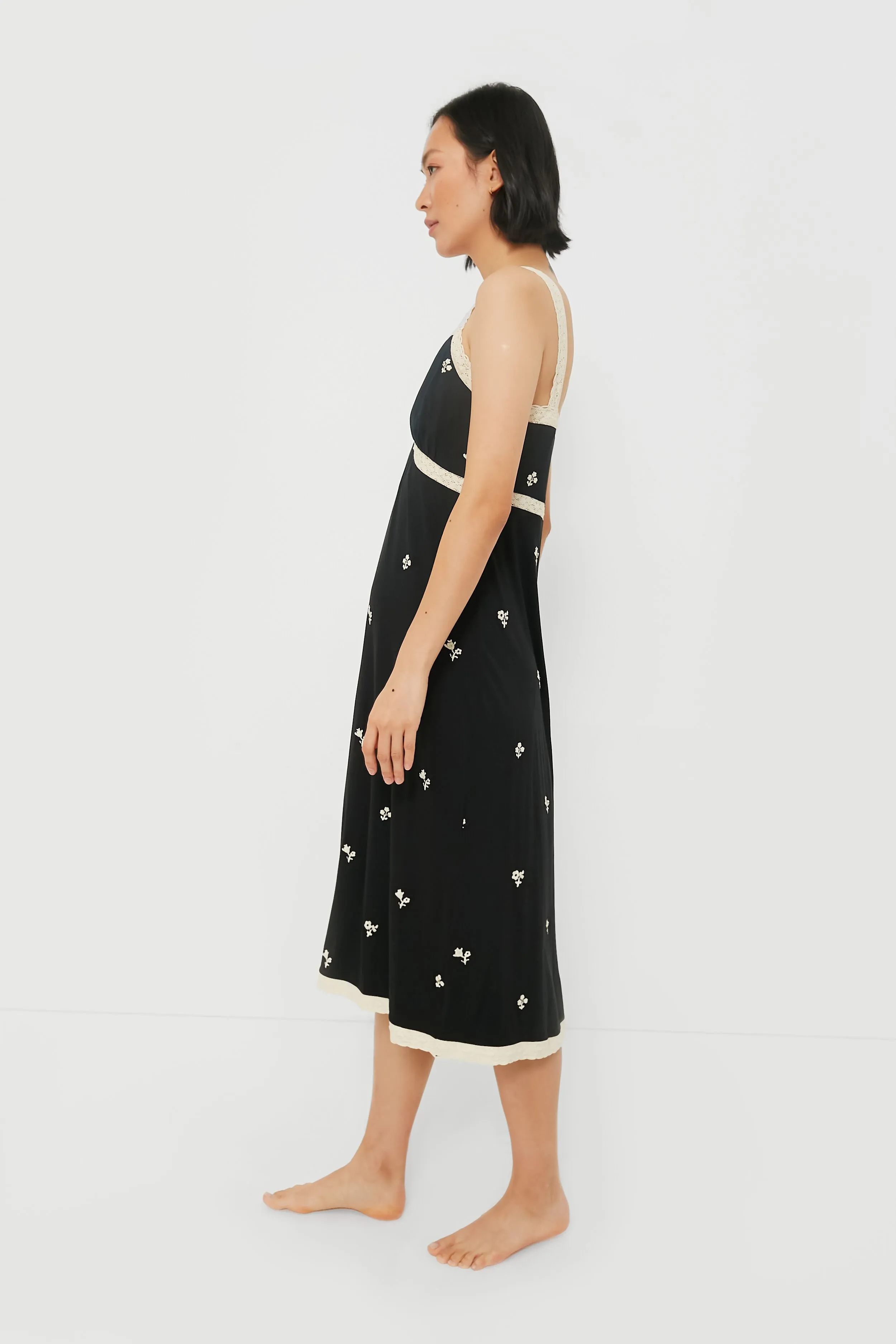 Black Rubina Embroidery Pajama Slip Dress