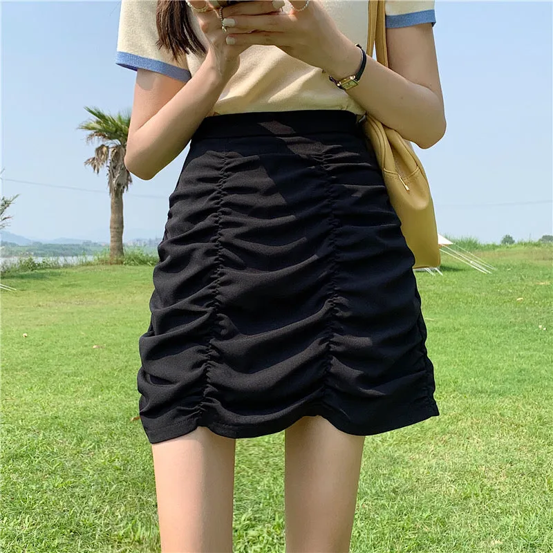 Black skirt, summer, new style, high-waisted skirt, slim bodycon A-line skirt  3651