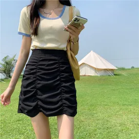 Black skirt, summer, new style, high-waisted skirt, slim bodycon A-line skirt  3651