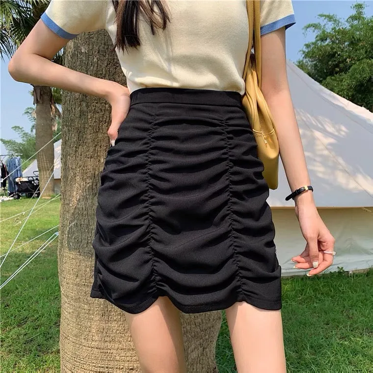 Black skirt, summer, new style, high-waisted skirt, slim bodycon A-line skirt  3651