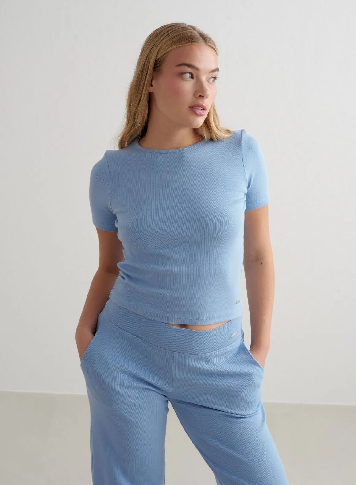 Blue Mist Ease Ribbed Short Sleeve