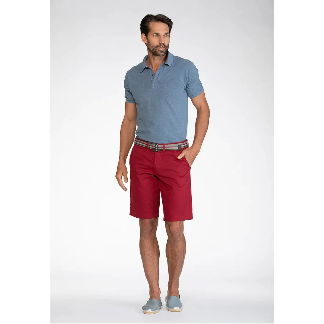 Bruhl Fano Tailored Cotton Twill Stretch Regular Fit Shorts Red