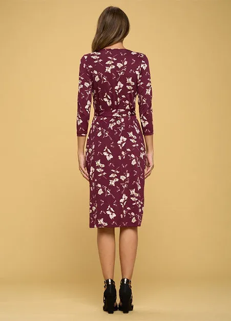 Burgundy Floral Wrap Dress