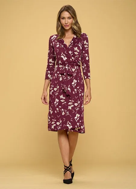 Burgundy Floral Wrap Dress