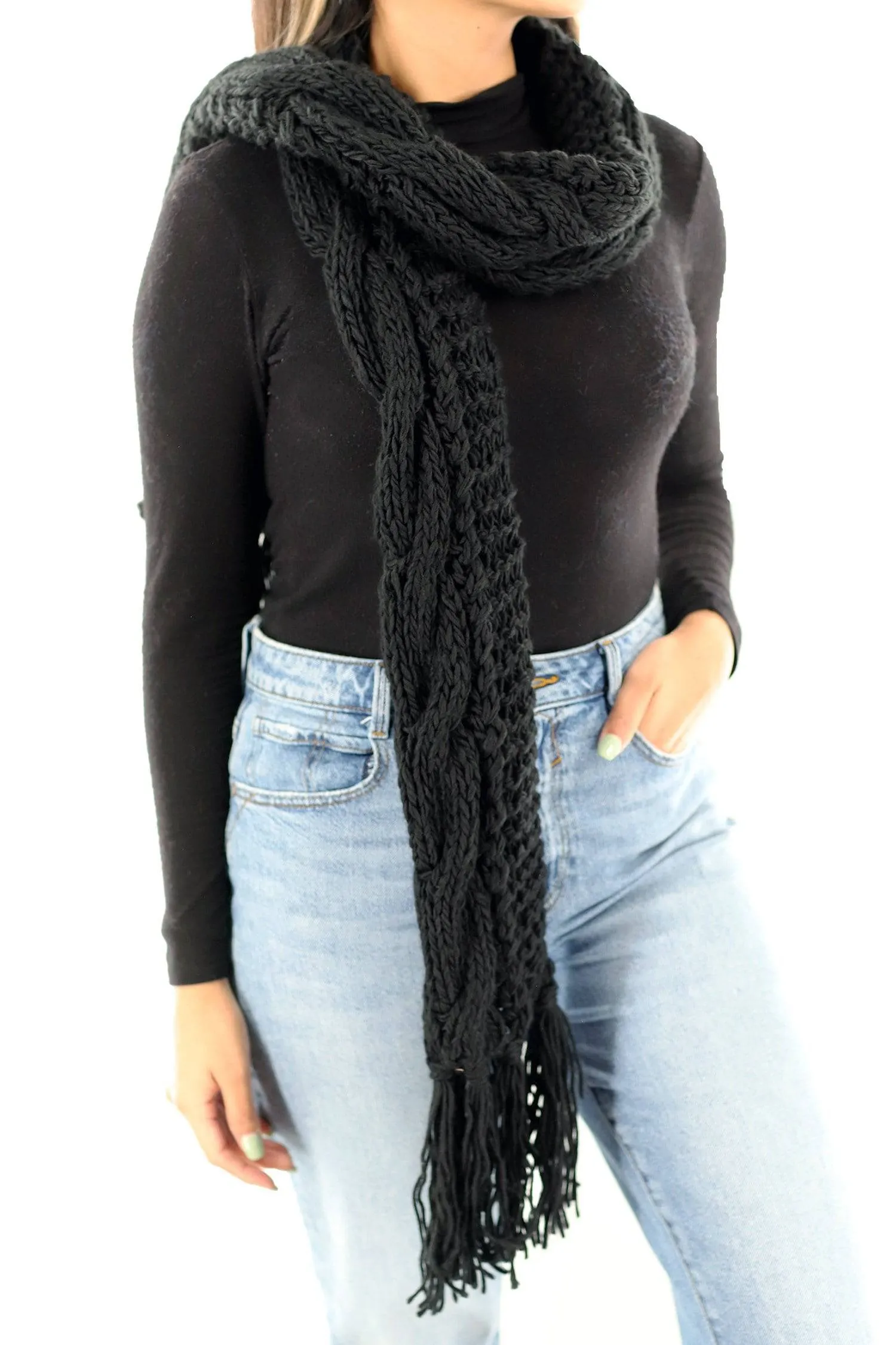 Cable Knit Scarf - Black