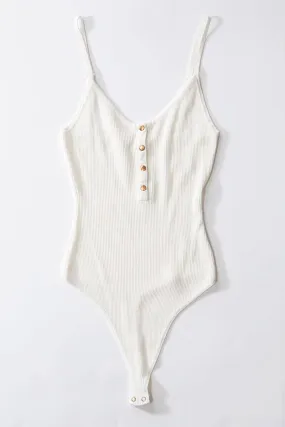 CAMI RIBBED BODYSUIT WITH METAL BUTTON DETAIL