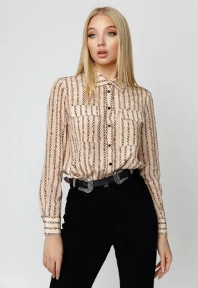 Chain Chest Pocket Silk Blouse