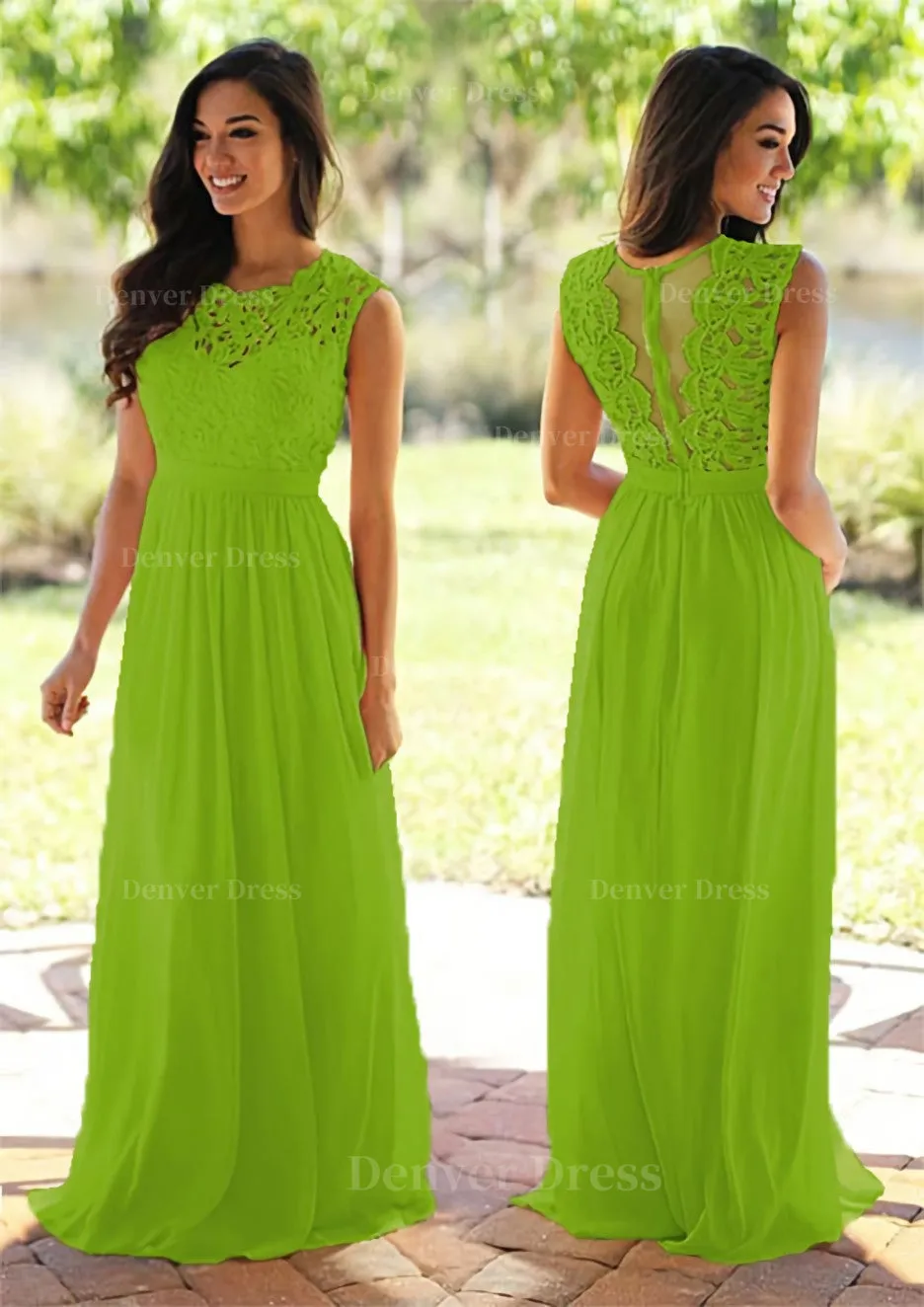 Chiffon Long/Floor-Length A-Line/Princess Sleeveless Bateau Zipper Prom Dress With Appliqued