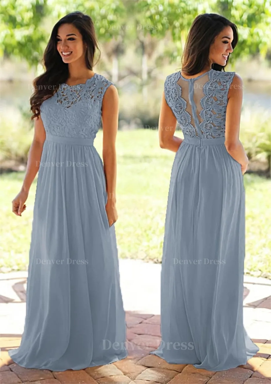 Chiffon Long/Floor-Length A-Line/Princess Sleeveless Bateau Zipper Prom Dress With Appliqued