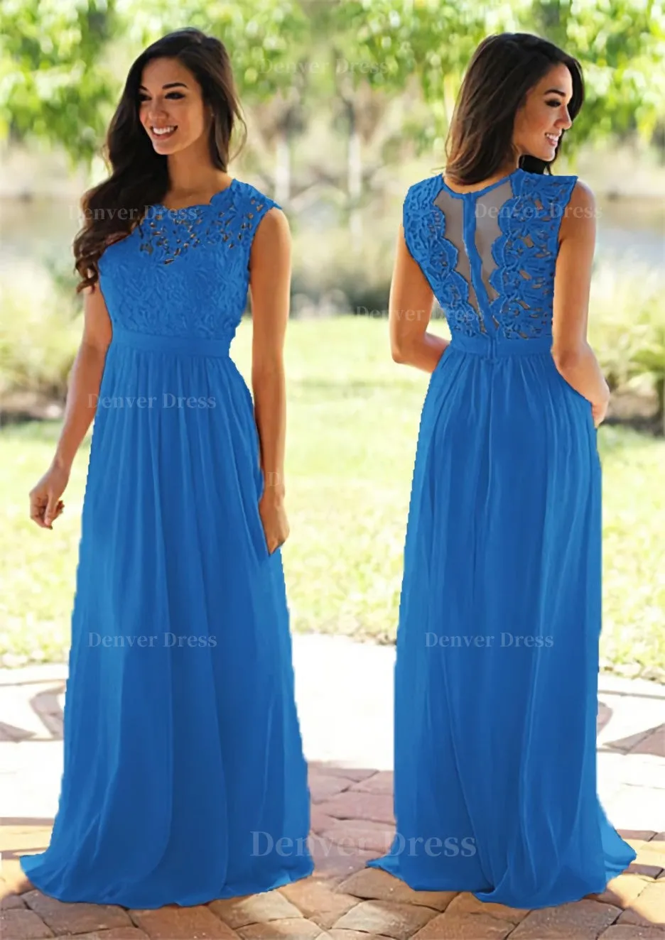 Chiffon Long/Floor-Length A-Line/Princess Sleeveless Bateau Zipper Prom Dress With Appliqued