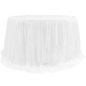 Chiffon Tulle Table Skirt Extra Long 57" x 17ft - White