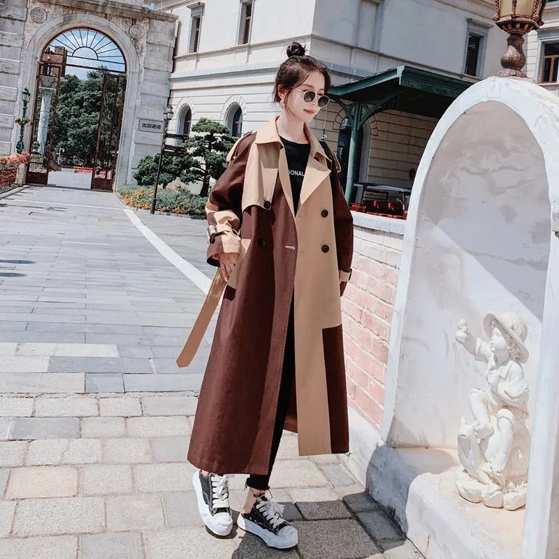 Color Block Double-Breasted Trench Coat