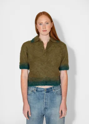 Compact Knit Polo in Olive Green