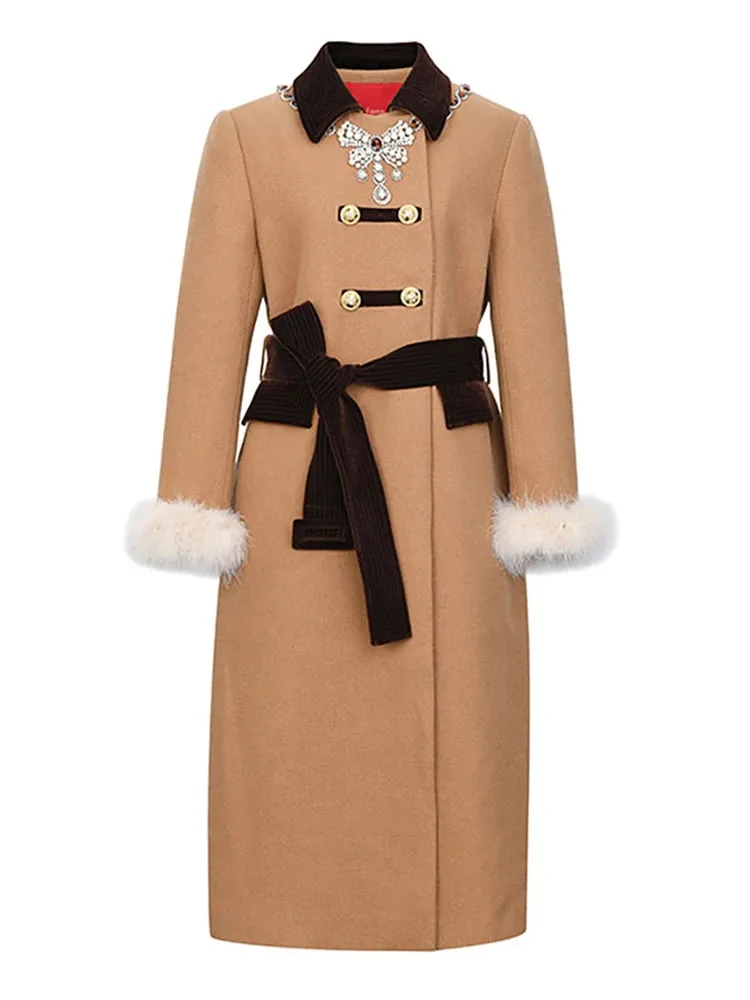 Contrast Turn-down Collar Embellished Coat