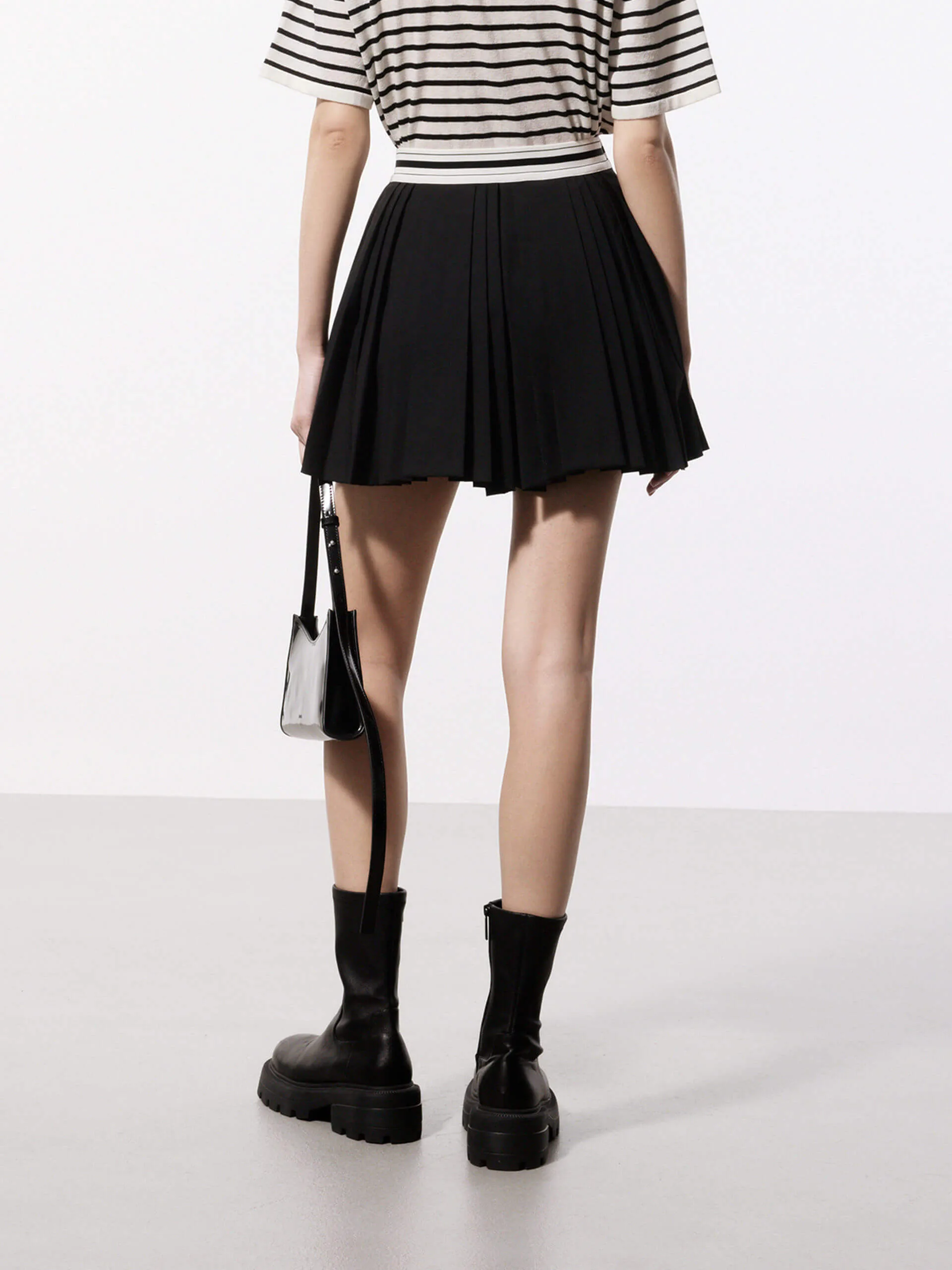 Contrast Waist Pleated Skort