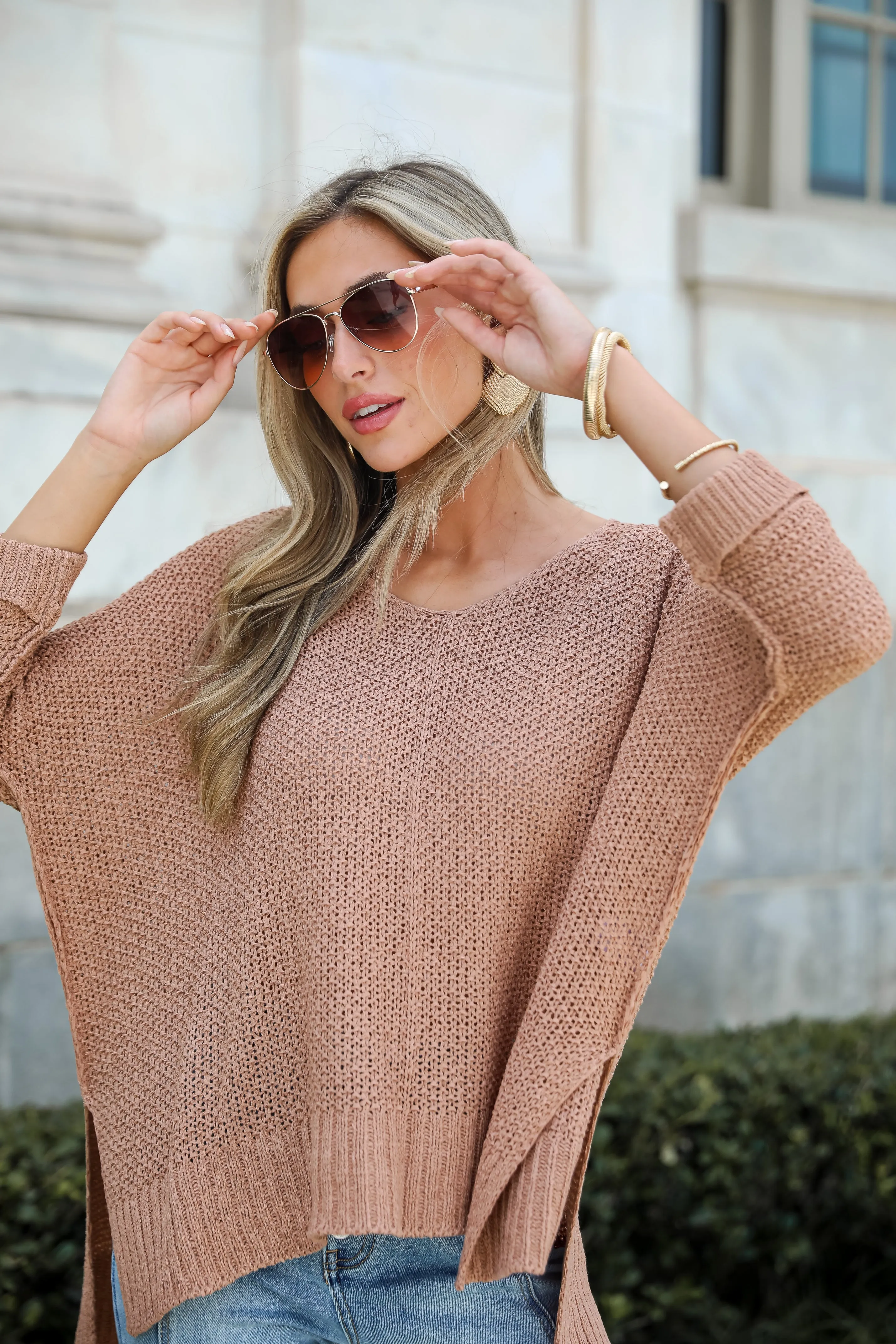 Crush Worthy Camel Oversized Lightweight Knit Sweater