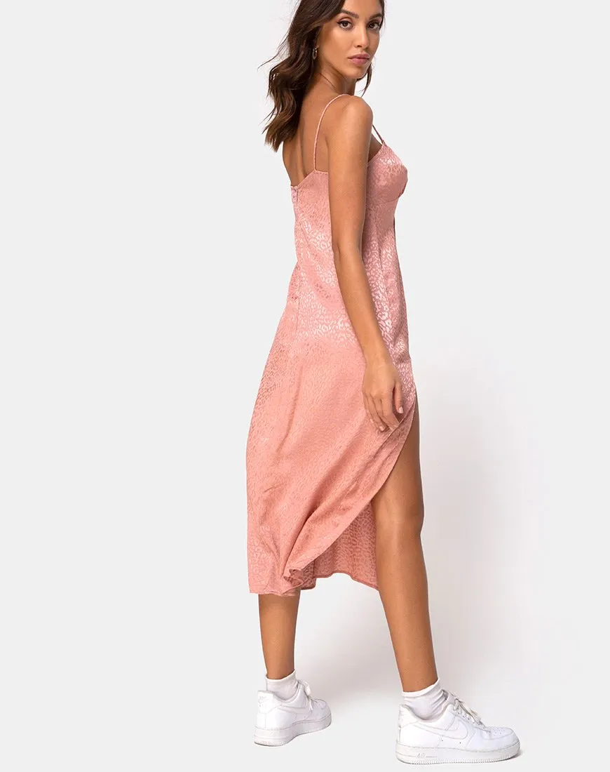 Cypress Midi Dress in Satin Cheetah Dusty Pink