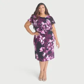 Daphne Magenta Floral Chiffon Popover Dress