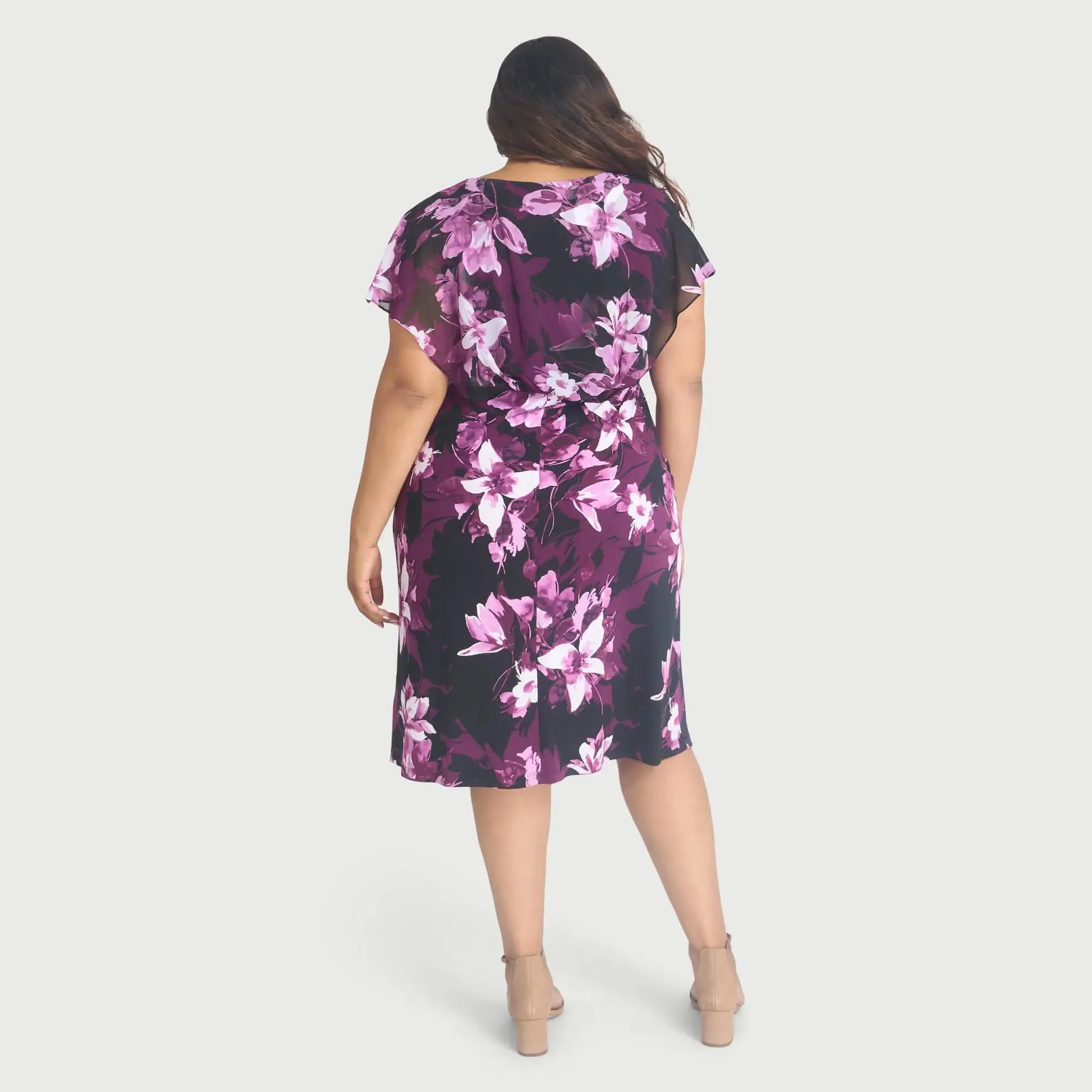 Daphne Magenta Floral Chiffon Popover Dress