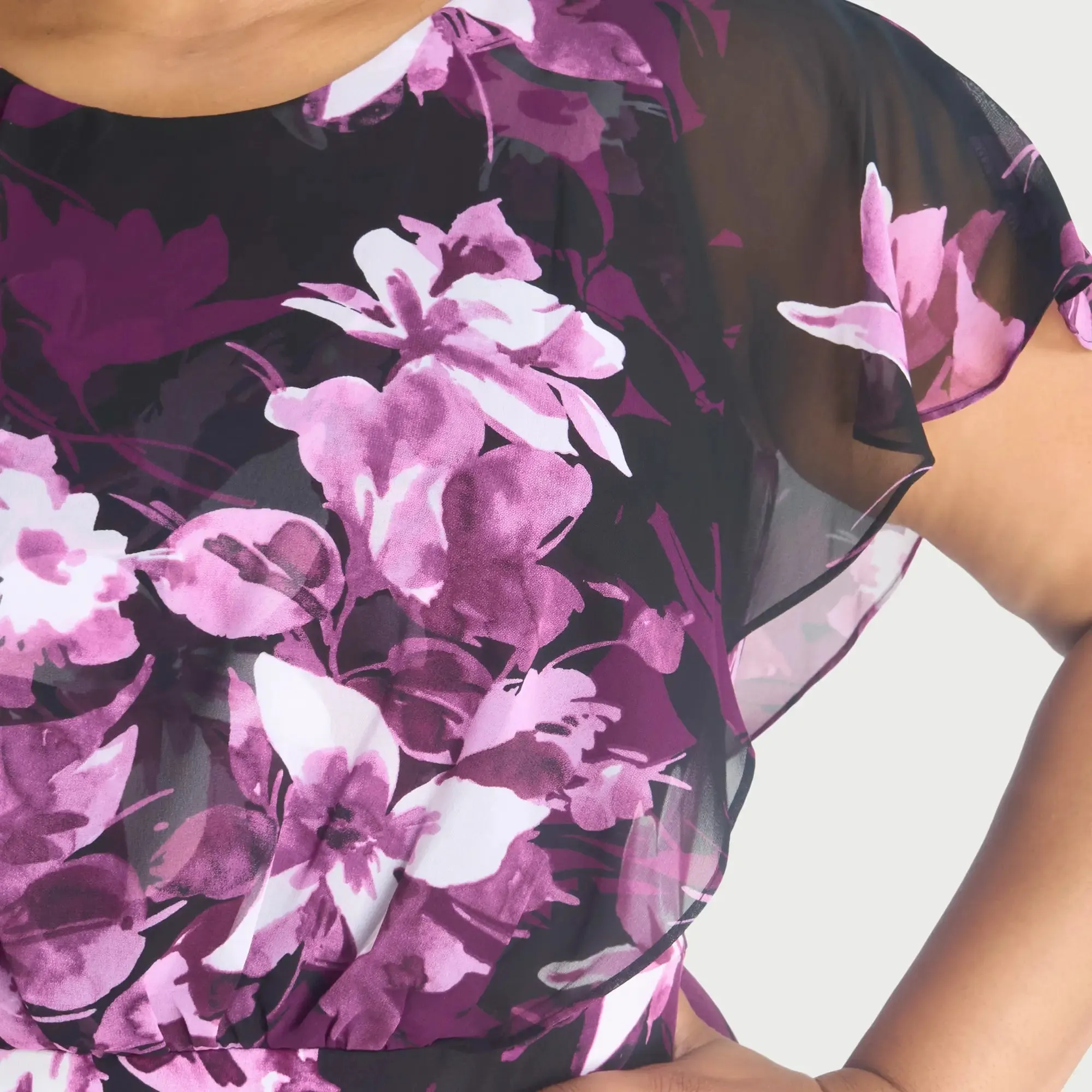 Daphne Magenta Floral Chiffon Popover Dress