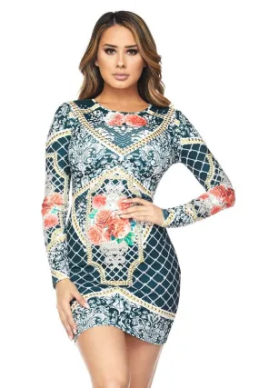 Demi Floral Print Long Sleeve Bodycon Dress