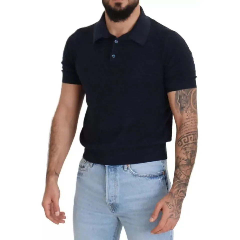 Dolce & Gabbana Dark Blue Collared Polo Casual Silk T-shirt