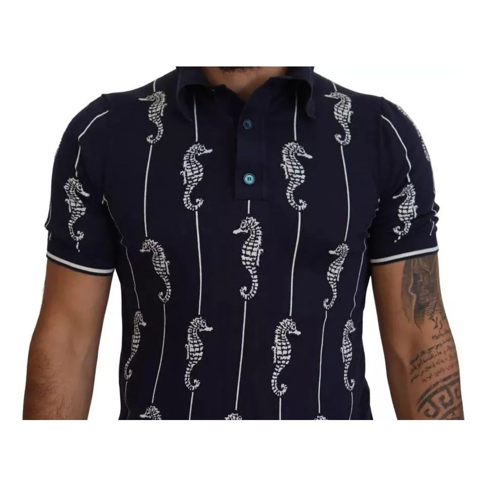 Dolce & Gabbana Dark Blue Sea Horse Collared Polo T-shirt