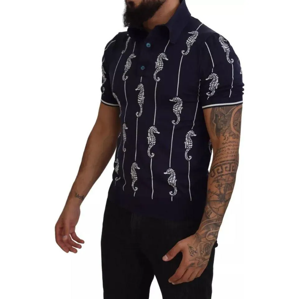 Dolce & Gabbana Dark Blue Sea Horse Collared Polo T-shirt