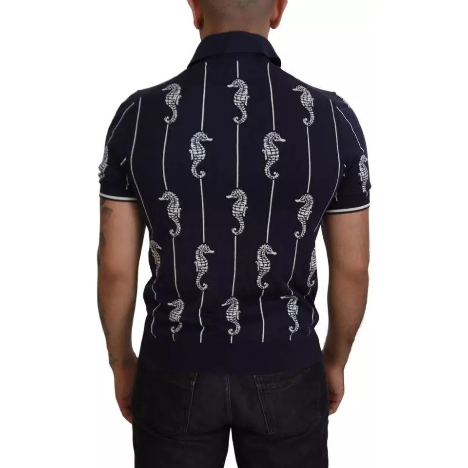 Dolce & Gabbana Dark Blue Sea Horse Collared Polo T-shirt