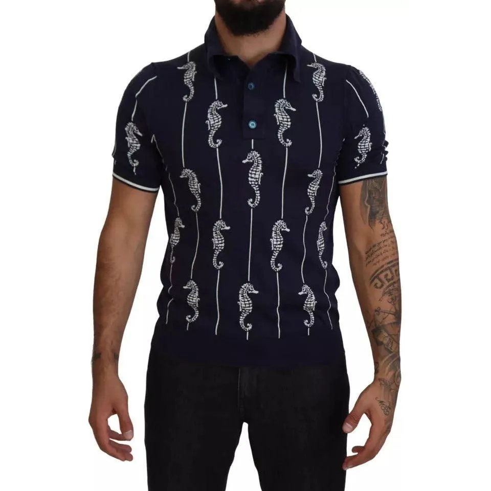 Dolce & Gabbana Dark Blue Sea Horse Collared Polo T-shirt