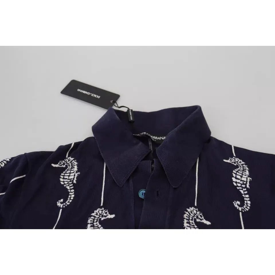 Dolce & Gabbana Dark Blue Sea Horse Collared Polo T-shirt