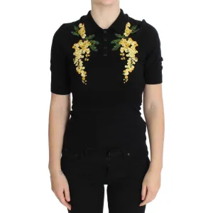 Dolce & Gabbana Elegant Black Silk Floral Polo Top