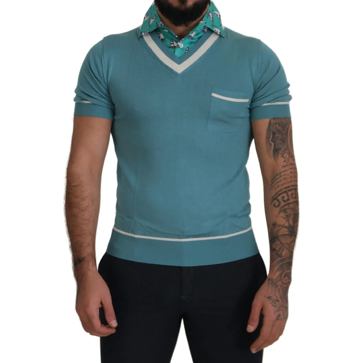 Dolce & Gabbana Elegant Silk Polo Tee with Boat Collar Print