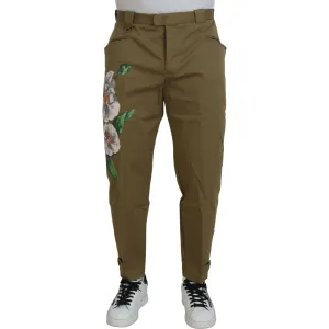 Dolce & Gabbana Exquisite Floral Beige Chino Pants