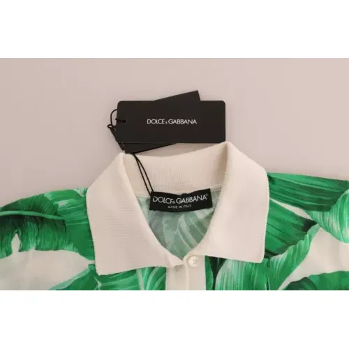 Dolce & Gabbana Green Banana Print Silk Polo T-shirt