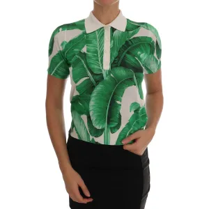 Dolce & Gabbana Green Banana Print Silk Polo T-shirt