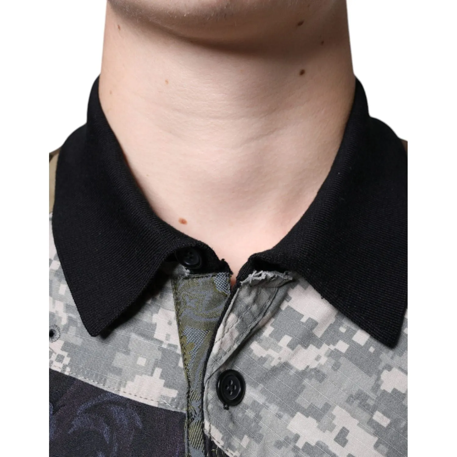 Dolce & Gabbana Multicolor Camouflage Patchwork Silk Polo T-shirt