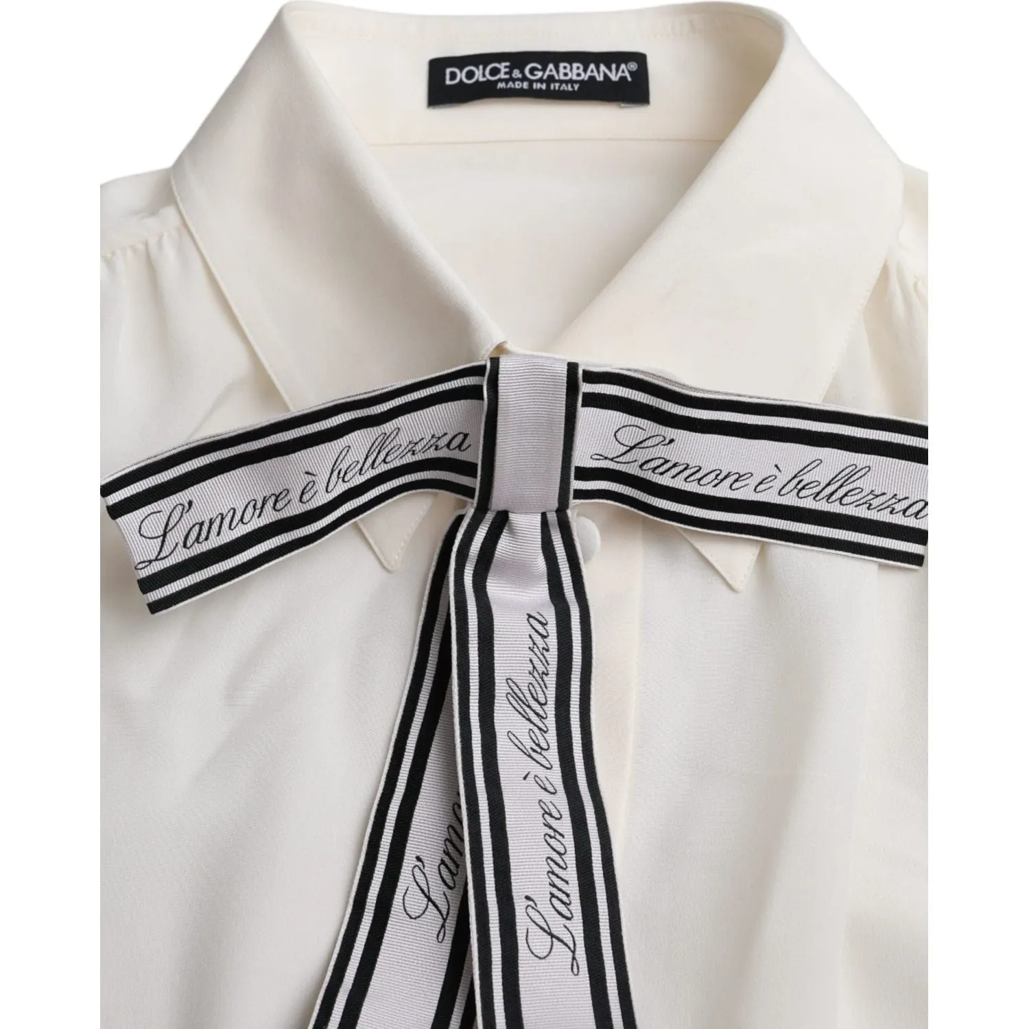 Dolce & Gabbana Off White Long Sleeve Button Down Blouse Top