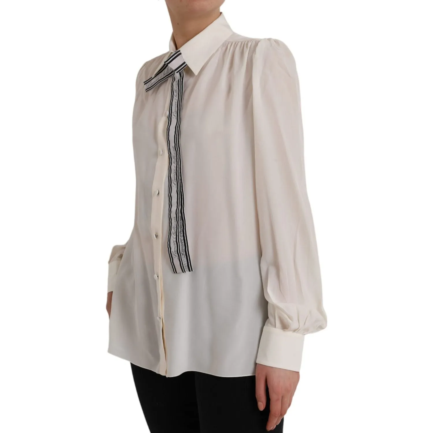 Dolce & Gabbana Off White Long Sleeve Button Down Blouse Top