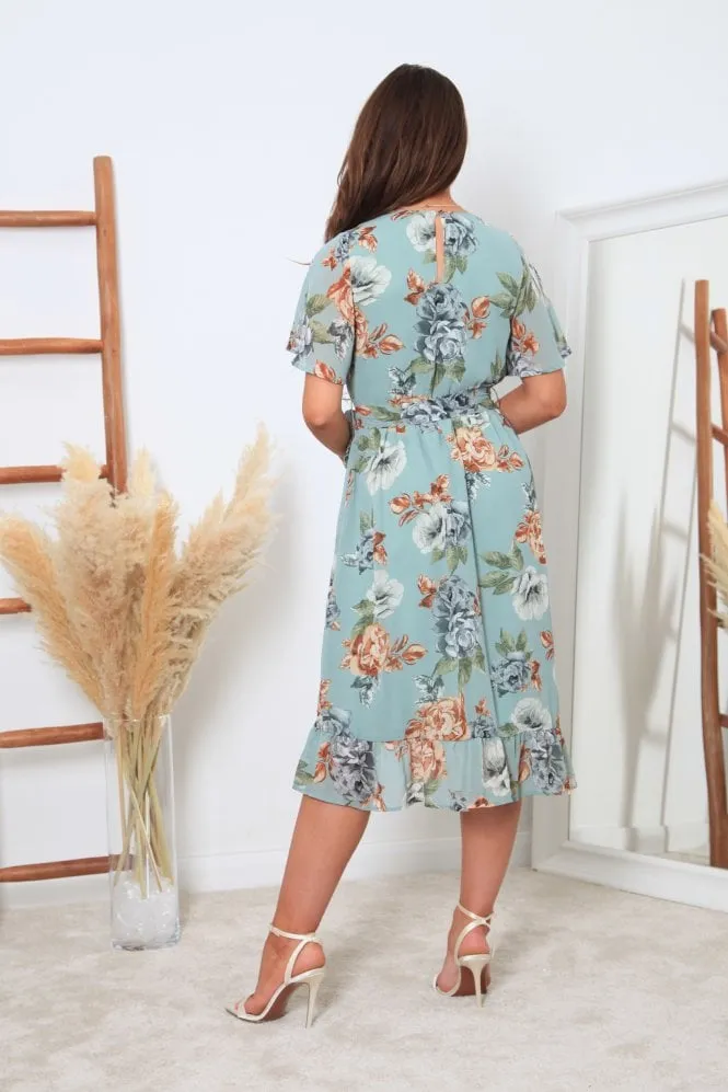 Double Second Floral Print Frill Hem Wrap Dress