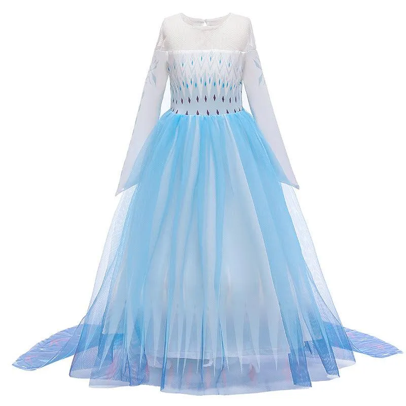 Dreamy Ice Princess Dress 3-12 years old Girls' lace long sleeved dress Halloween stage performance costume